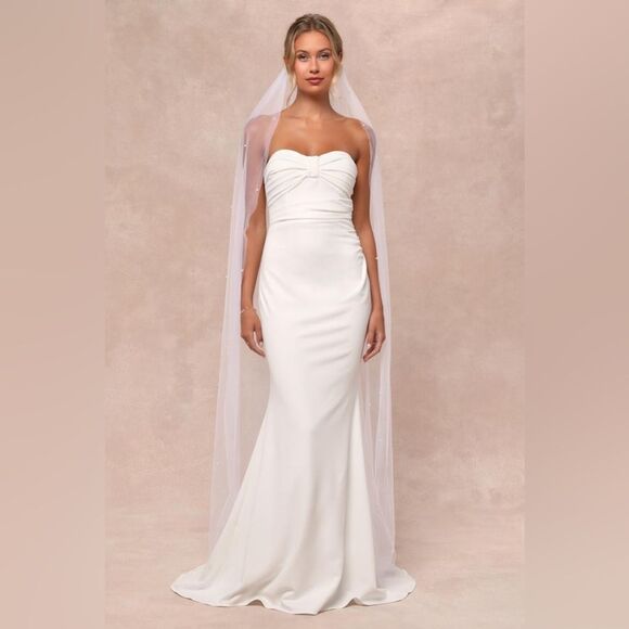 NWOT Lulus To Be Yours Ivory Strapless Pleated Mermaid Maxi Dress Size Small - Picture 1 of 11
